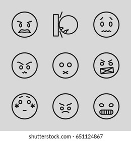 Angry icons set. set of 9 angry outline icons such as sad emot, angry emot, shy emoji