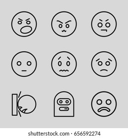 Angry icons set. set of 9 angry outline icons such as sad emot, angry emot