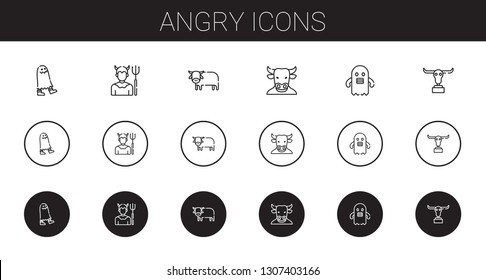 angry icons set. Collection of angry with ghost, devil, ox, minotaur, buffalo. Editable and scalable angry icons.