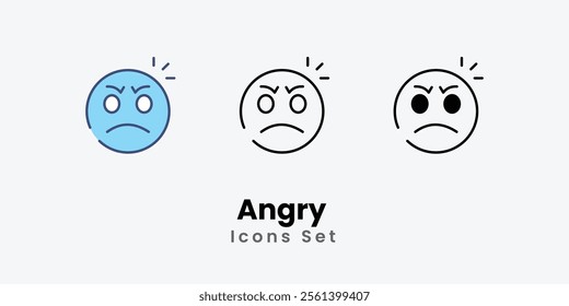 Angry Icons thin line and glyph vector icon stock illustration