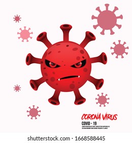 Angry illustration red character of corona viruses vector with modern design character.eps 10