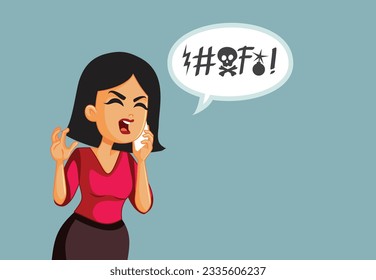 
Angry Impolite Woman Swearing over the Phone Vector Cartoon
Stressed lady feeling furious using foul language 
