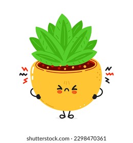 Angry indoor plant character. Vector hand drawn cartoon kawaii character illustration icon. Isolated on white background. Sad indoor plant character concept