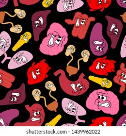 Angry Internal organs pattern seamless. Evil Anatomy background. Vector illustration