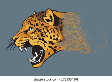 Angry Jaguar Face.Drawing and sketch in vector illustration.