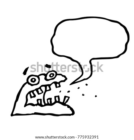 Angry jelly monster sponge screams. Speech bubble. Cartoon cool isolated characters freehand drawing. Vector Illustration.