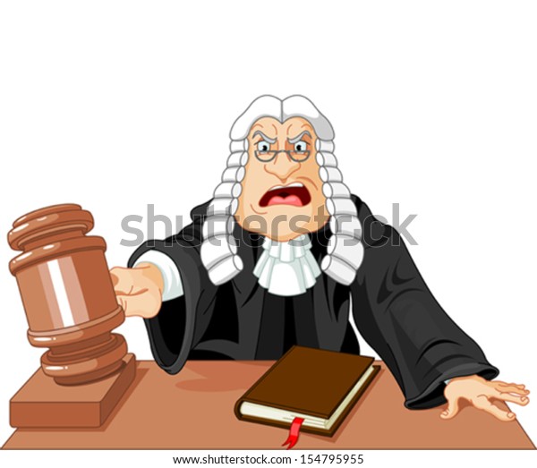 愤怒的法官用木槌做出判决的法律库存矢量图 免版税