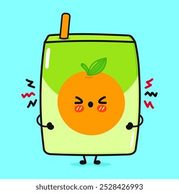 Angry Juice character. Vector hand drawn cartoon kawaii character illustration icon. Isolated on blue background. Sad Orange juice character concept