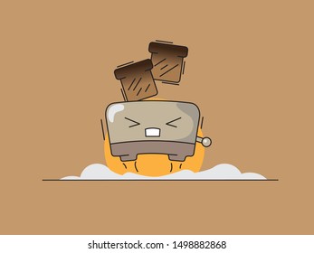 Angry jumping toaster wit two toasts above