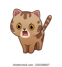 Angry Kawaii Bengal Cat Cartoon Animal Illustration