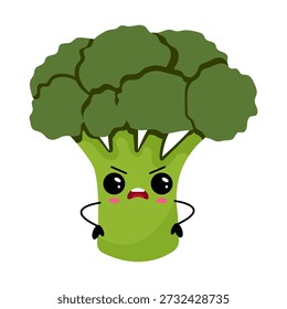 Ilustración enojada del carácter vegetal del brócoli de Kawaii