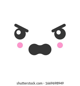 Angry kawaii cute emotion face, emoticon vector icon. Characters and emoji cartoon design