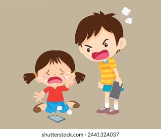 angry kid addicted mobile phone