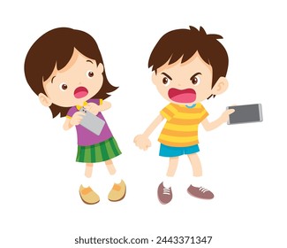 enojado niño adicto teléfono móvil
