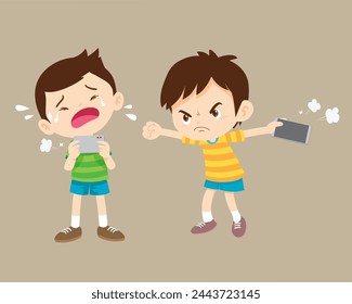 angry kid addicted mobile phone