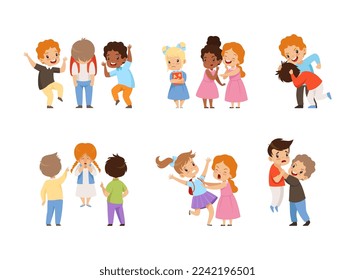 Angry Kids Bullying and Abusing the Weak Agemate Teasing and Laughing at Them Vector Set