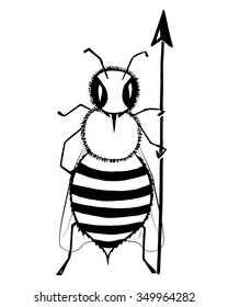 An angry killer bee with sting. Soldier bee. Bee with pike. Killer bees emblem. African honey bee. Danger icon.