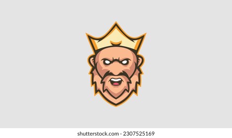 Angry king head with crown logo cartoon design abstract vector template