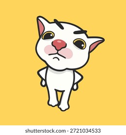 Ilustración linda del Vector de la etiqueta engomada del meme del gato enojado