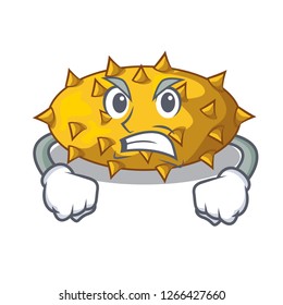 Angry kiwano fruit in shape a cartoon