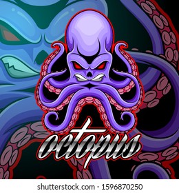 Angry kraken octopus mascot esport logo design