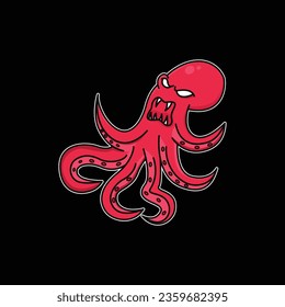 Angry kraken octopus mascot vector design logo template