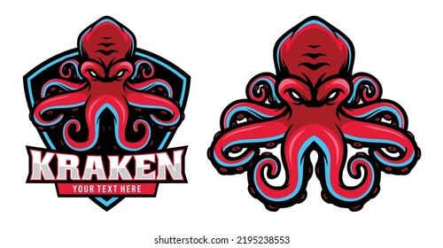 Angry Kraken octopus sport mascot with text vector