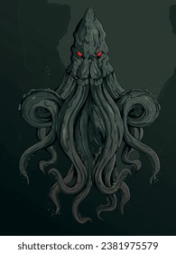 angry kraken in a sea trench vector illustration