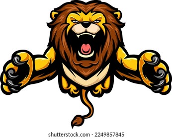 Angry leaping lion mascot character