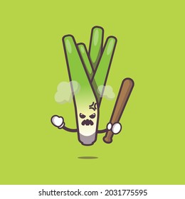 angry leek character. vegetable world day. vector isolated flat illustration for poster, brochure, web, mascot, sticker, logo and icon.