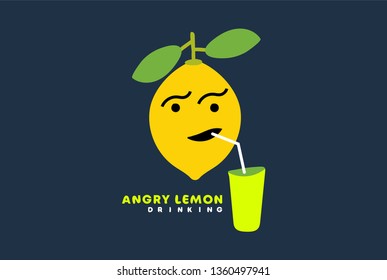 Angry lemon drinking juice illustration