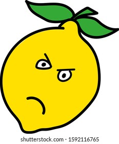 Angry lemon illustration isolated on white background. Funny and cute cartoon. Vector illustration.