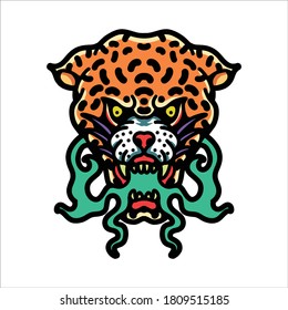 angry leopard tattoo vector design