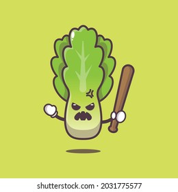angry lettuce character. vegetable world day. vector isolated flat illustration for poster, brochure, web, mascot, sticker, logo and icon.