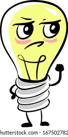 Angry lighting bulb, illustration, vector on white background.