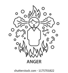 Angry line icon. Angry man in linear style. Vector illustration