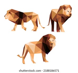 Angry Lion Animal Set in low poly polygonal. Lion Icon in abstract set. Vector of Lion Wild animal collection