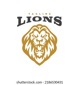 Angry lion emblem logo design. Lion head mascot vector illustration