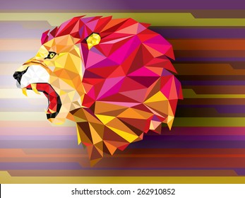 Angry lion geometric pattern on abstract background- Vector illustration