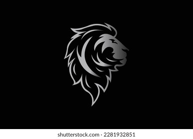 Angry Lion Head Black and Silver Logo, Sign, Vector Design