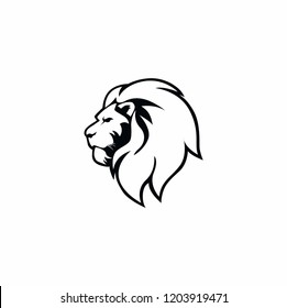 Angry Lion Head Black and White Logo, Sign, Vector Design