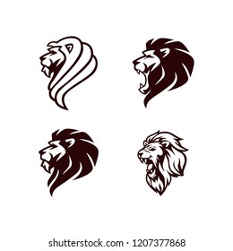 Angry Lion Head Black and White Logo, Sign, Vector Design Set