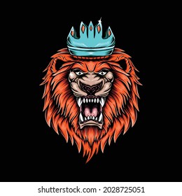angry lion head king detail illustration with crown