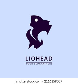 Diseño del icono del logotipo de la cabeza del león enfadado. Vector plano abstracto en blanco y negro, Ilustración, Plantilla.