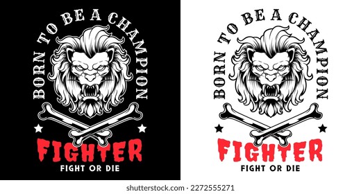 Angry lion head logo monochrome in black and white vintage style isolated vector illustration