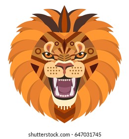 Angry lion head Logo. Vector decorative Emblem.