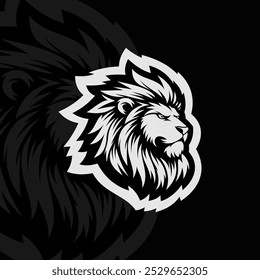 Angry lion head mascot animal esport character, black white