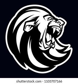angry lion head mascot black and white vector illustration 