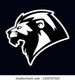 angry lion head mascot black and white vector illustration 