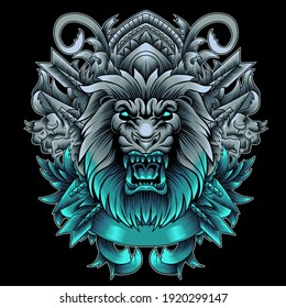 Angry Lion head in neon color style